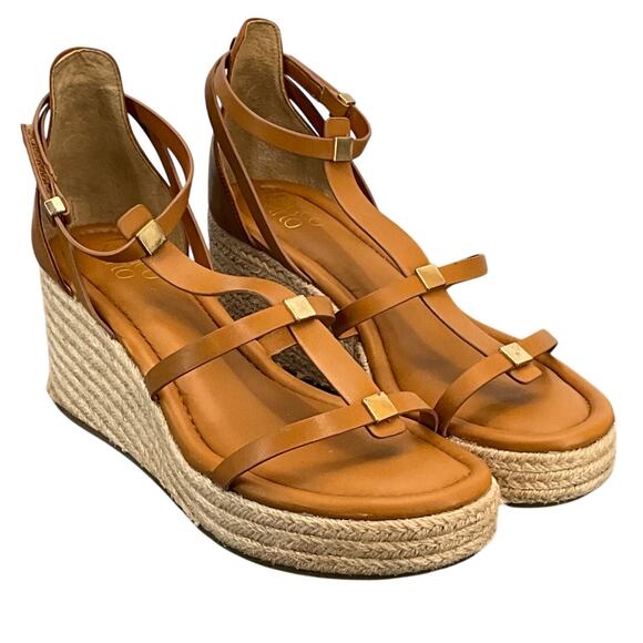 Franco Sarto Brown Leather Gladiator Strappy Platform 3" Wedge Sandal Women 10 - Picture 1 of 9
